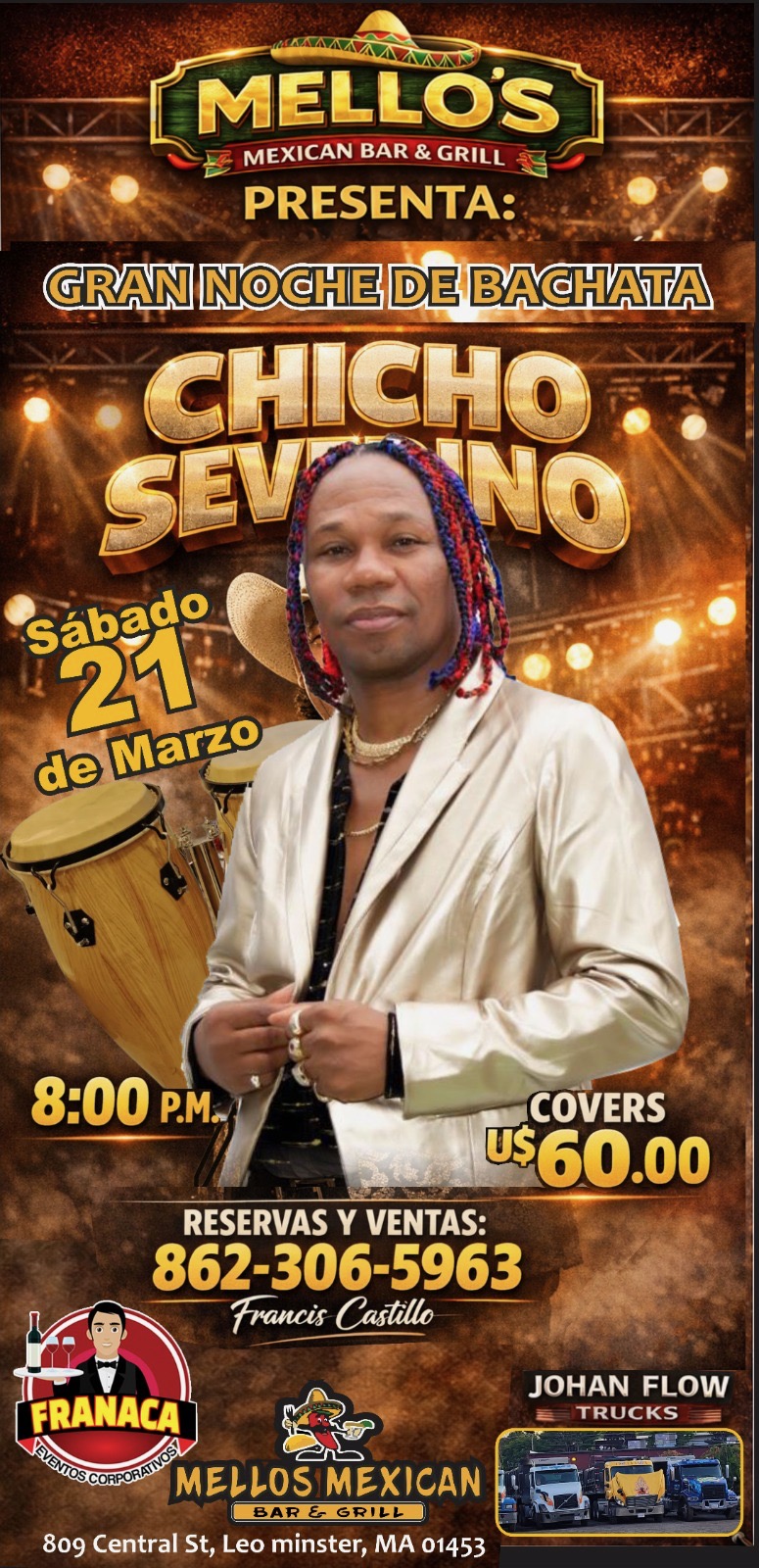 Chicho Severino Live at Mellos Mexican Bar & Grill Leominster MA